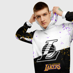 Толстовка с принтом Коби Брайант Los Angeles Lakers, для мужчины, вид на модели спереди №3. Цвет основы: белый
