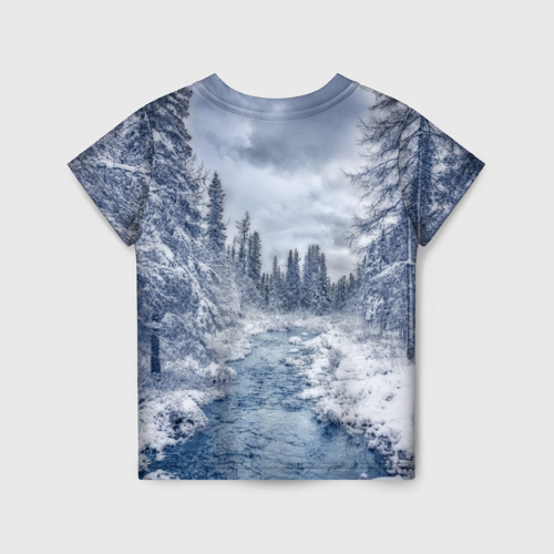 Детская футболка 3D с принтом Снежный пейзаж, вид сзади #1
