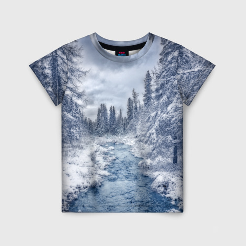 Детская футболка 3D с принтом Снежный пейзаж, вид спереди #2