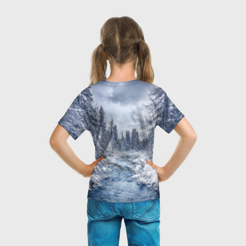 Детская футболка 3D с принтом Снежный пейзаж, вид сзади #2