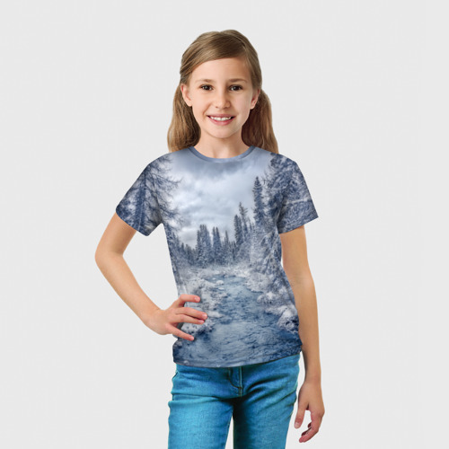 Детская футболка 3D с принтом Снежный пейзаж, вид сбоку #3