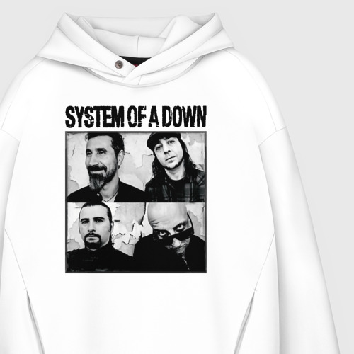 Мужское худи Oversize хлопок Участники группы System of a Down, цвет белый - фото 4