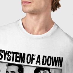 Футболка с принтом Участники группы System of a Down для мужчины, вид на модели спереди №4. Цвет основы: белый