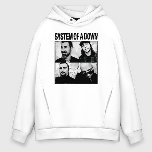 Мужское худи Oversize хлопок Участники группы System of a Down, цвет белый