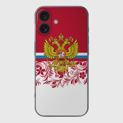 Чехол для iPhone 16 силиконовый с защитой камеры Российский герб арт