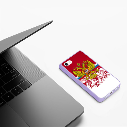Чехол для iPhone 5/5S матовый Российский герб арт, цвет светло-сиреневый - фото 5