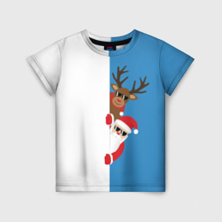 Детская футболка 3D Крутые Санта и Олень