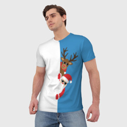 Мужская футболка 3D Крутые Санта и Олень - фото 2
