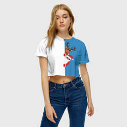 Женская футболка Crop-top 3D Крутые Санта и Олень - фото 2