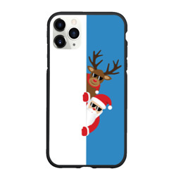 Чехол для iPhone 11 Pro Max матовый Крутые Санта и Олень