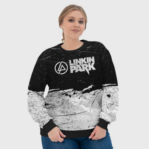 Женский свитшот 3D с принтом Линкин Парк Лого Рок ЧБ | Linkin Park Rock, фото #4