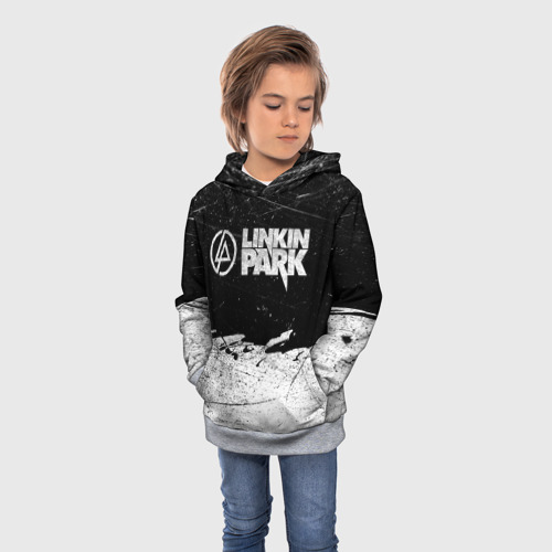 Детская толстовка 3D с принтом Линкин Парк Лого Рок ЧБ | Linkin Park Rock, фото на моделе #1
