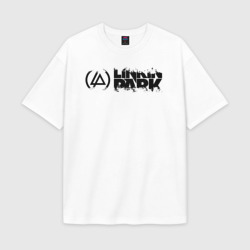 Мужская футболка Oversize хлопок premium Линкин Парк Лого чб Рок Linkin Park
