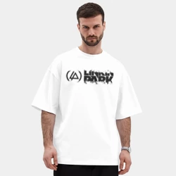 Мужская футболка Oversize хлопок premium Линкин Парк Лого чб Рок Linkin Park - фото 2