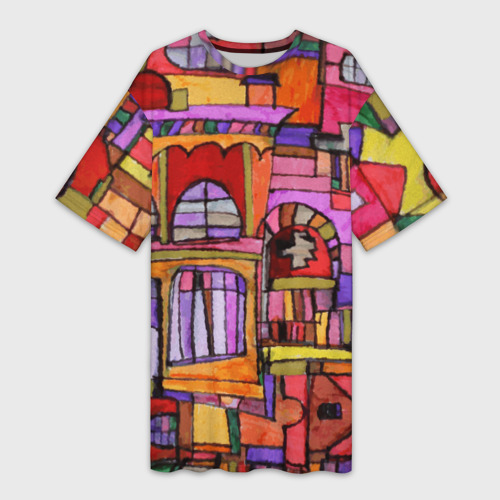 Платье-футболка 3D Скетч большого города, цвет 3D печать