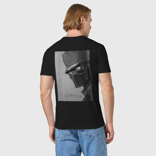 Мужская футболка хлопок с принтом Поручик - русский супергерой 1812 год, вид сзади #2