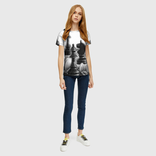 Женская футболка 3D с принтом Шах и мат Шахматы, вид сбоку #3