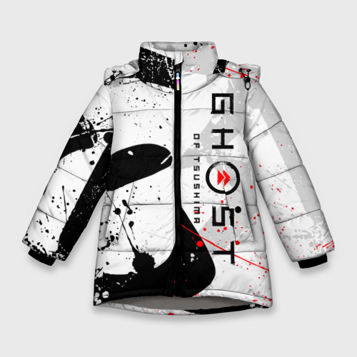 Зимняя куртка для девочек 3D Ghost of Tsushima призрак Цусимы белый, цвет светло-серый