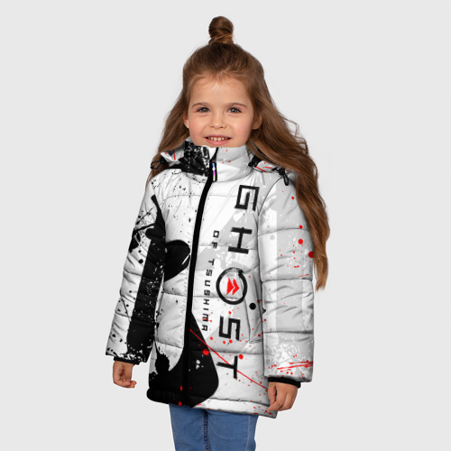 Зимняя куртка для девочек 3D Ghost of Tsushima призрак Цусимы белый, цвет светло-серый - фото 3
