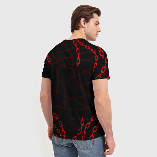 Мужская футболка 3D с принтом Ведьмак красные цепи, волк, вид сзади #2