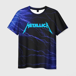 Мужская футболка 3D Metallica blue flash Металлика синие молнии