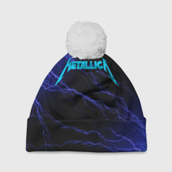 Шапка 3D c помпоном Metallica blue flash Металлика синие молнии