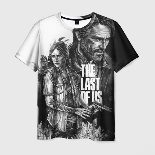 Мужская футболка с принтом The Last of Us чёрно белый, вид спереди №1