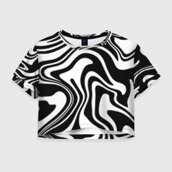 Женская футболка Crop-top 3D Черно-белые полосы Black and white stripes