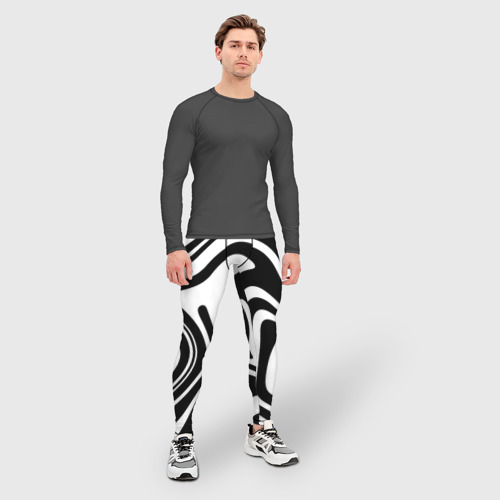 Мужские тайтсы 3D Черно-белые полосы Black and white stripes, цвет 3D печать - фото 5