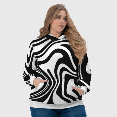 Женская толстовка 3D Черно-белые полосы Black and white stripes, цвет 3D печать - фото 6