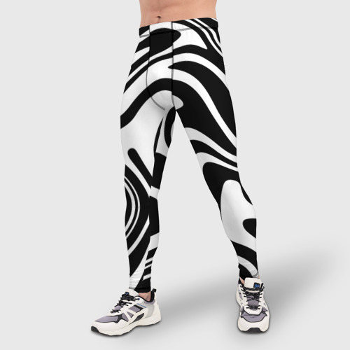 Мужские тайтсы 3D Черно-белые полосы Black and white stripes, цвет 3D печать - фото 3