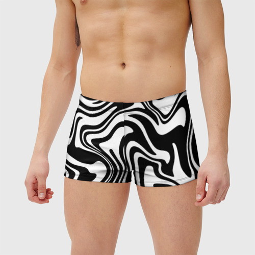 Мужские купальные плавки 3D Черно-белые полосы Black and white stripes, цвет 3D печать - фото 3