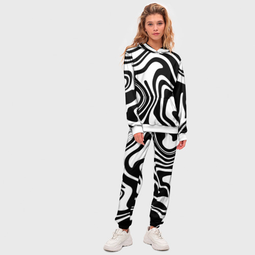 Женский костюм с толстовкой 3D Черно-белые полосы Black and white stripes, цвет белый - фото 5