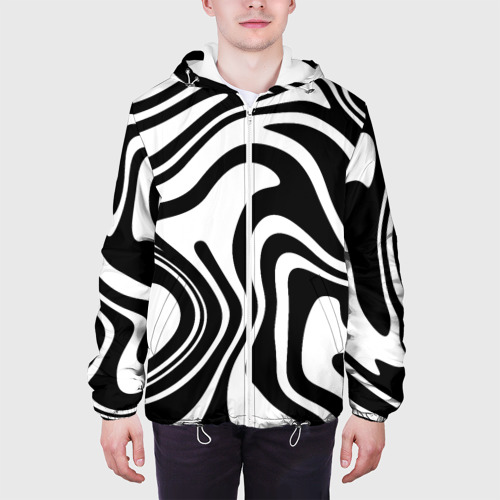 Мужская куртка 3D Черно-белые полосы Black and white stripes, цвет 3D печать - фото 4