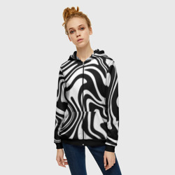 Женская толстовка 3D на молнии Черно-белые полосы Black and white stripes - фото 2