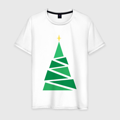 Мужская футболка из хлопка с принтом Новогоднее дерево, вид спереди №1