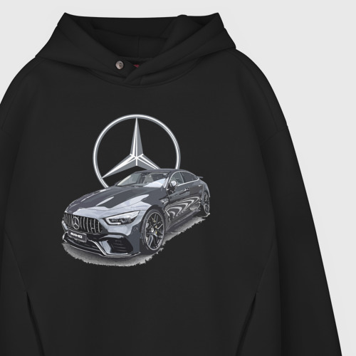 Мужское худи Oversize хлопок Mercedes AMG motorsport, цвет черный - фото 4