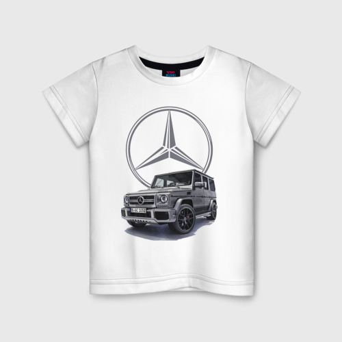 Детская футболка из хлопка с принтом Mercedes Gelendwagen G63 AMG G-class G400d, вид спереди №1