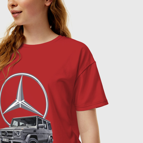Женская футболка хлопок Oversize Mercedes Gelendwagen G63 AMG G-class G400d, цвет красный - фото 3