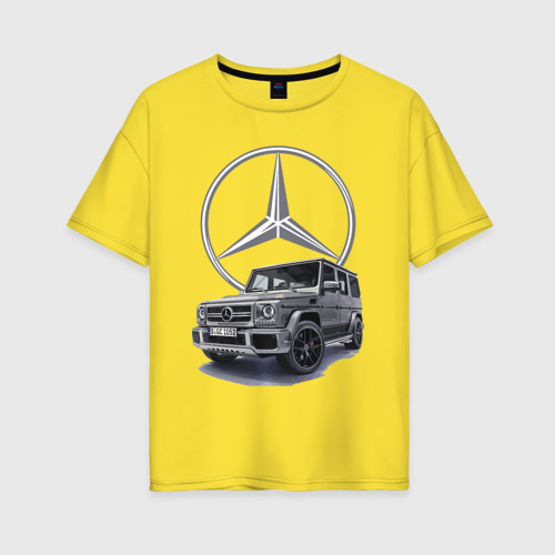 Женская футболка хлопок Oversize Mercedes Gelendwagen G63 AMG G-class G400d, цвет желтый