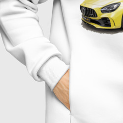 Худи с принтом Mercedes V8 biturbo AMG Motorsport для женщины, вид на модели спереди №6. Цвет основы: белый