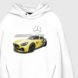 Худи с принтом Mercedes V8 biturbo AMG Motorsport для мужчины, вид на модели спереди №3. Цвет основы: белый