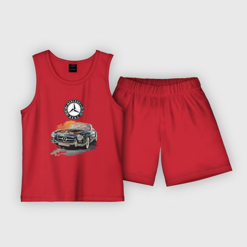 Детская пижама с шортами хлопок Mercedes-Benz retro rarity, цвет красный