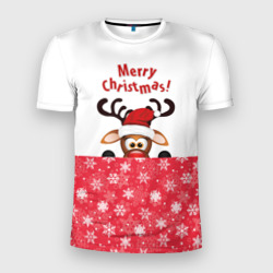 Мужская футболка 3D Slim Оленёнок Merry Christmas