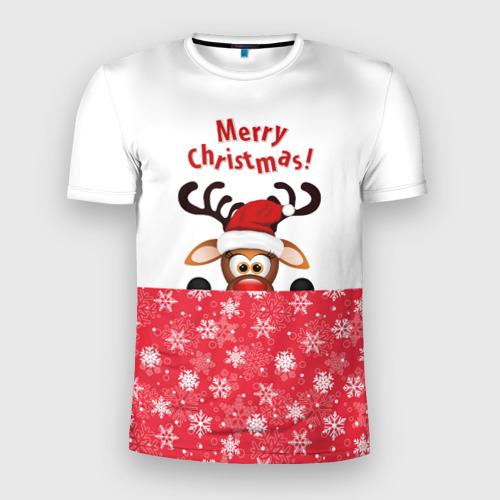 Мужская футболка 3D Slim Оленёнок Merry Christmas, цвет 3D печать