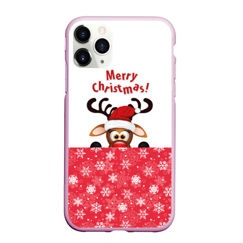 Чехол для iPhone 11 Pro Max матовый Оленёнок Merry Christmas, цвет розовый