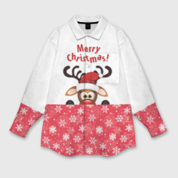 Мужская рубашка oversize 3D Оленёнок Merry Christmas