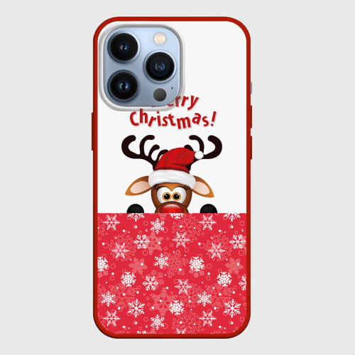 Чехол для iPhone 13 Pro Оленёнок Merry Christmas, цвет красный