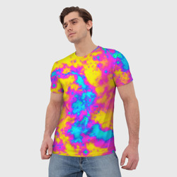 Мужская футболка 3D Яркая абстракция космических красок - фото 2