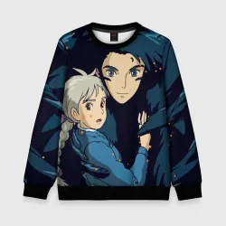 Детский свитшот 3D Ходячий замок Софи и Хаул летят